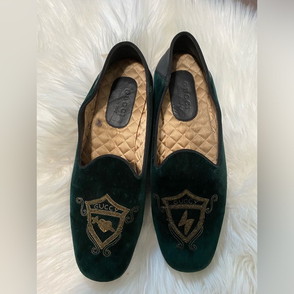 Gucci Velvet Crest Embroidered Mens Loafers size 10.5 - Picture 2 of 11